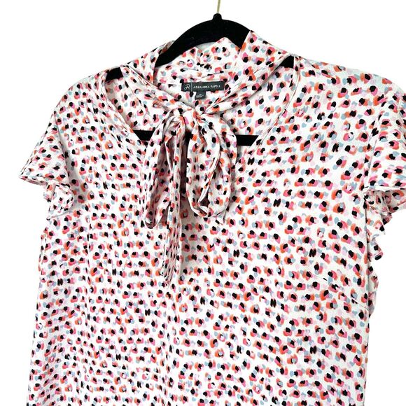 Adrianna Papell Abstract Dot Sleeveless Flutter Sleeve Tie Neck Blouse Size M - Picture 4 of 11